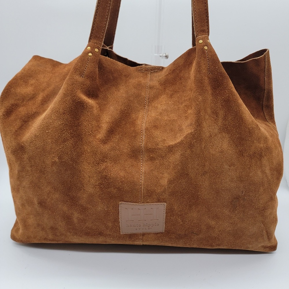 Haute Hippie Brown Suede Leather Tote Shoulder Bag Large Boho Shopper Purse - Picture 2 of 16